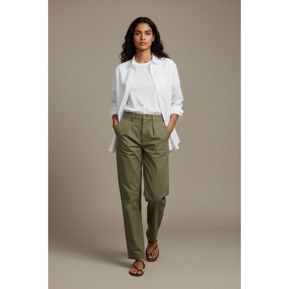 AYR Pants - AYR Size 27 The Recess Olive Green Wide Leg High Rise Front Seam Canvas Pants